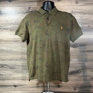 Polo Ralph Lauren Camo Polo Short Sleeve Vintage Men's Large Orange Logo